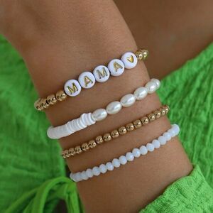 Set of 4 Letter Detail MAMA Beaded Bracelets